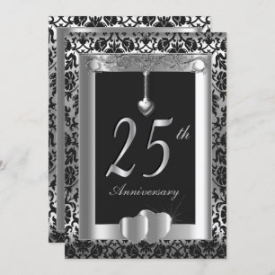 25th Silver and Black Wedding Anniversary DIY Invitation