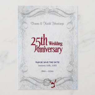 25th Silver and Burgundy Anniversary Save The Date