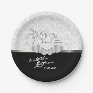 25th Silver and White Wedding Anniversary Paper Plate