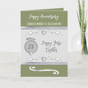 25th Silver Anniversary add names moss green Card