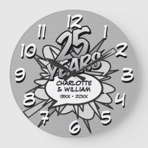25th Silver Anniversary Comic Book Pop Art Large Clock