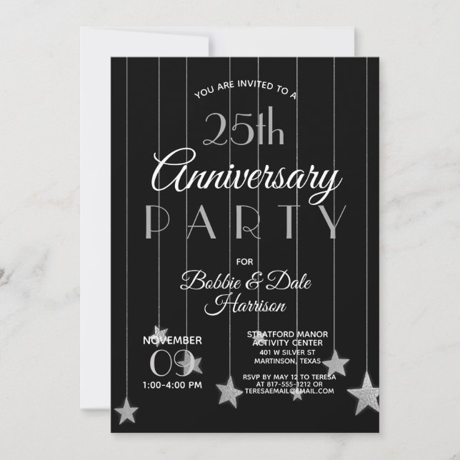 25th Silver Anniversary Custom Event Purple Party Invitation (Front)