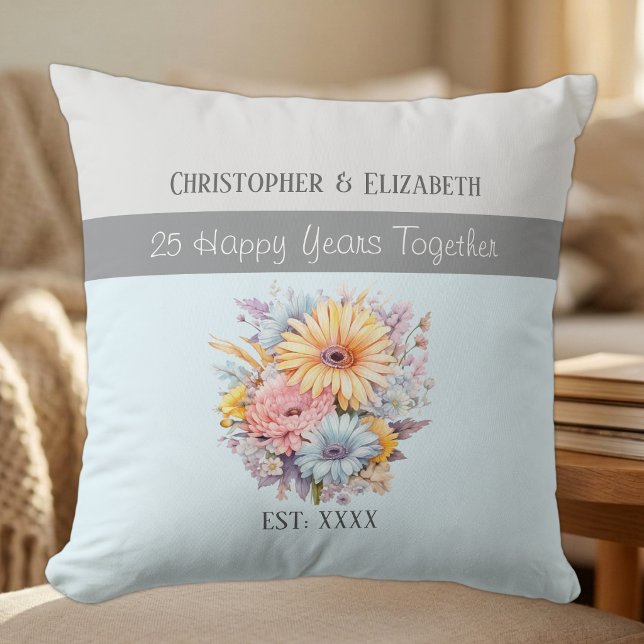 25th silver anniversary flowers blue cushion (Creator Uploaded)