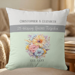 25th silver anniversary flowers green cushion