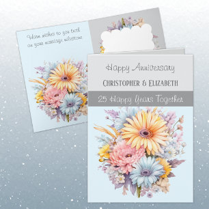 25th Silver Anniversary flowers grey blue Card