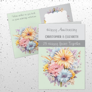 25th Silver Anniversary flowers grey green Card