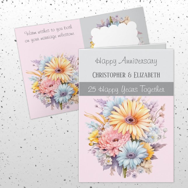 25th Silver Anniversary flowers grey pink Card (Creator Uploaded)