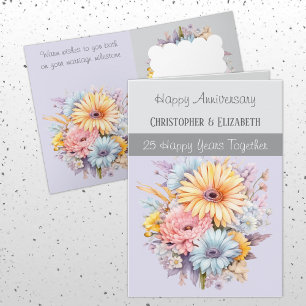 25th Silver Anniversary flowers grey purple Card