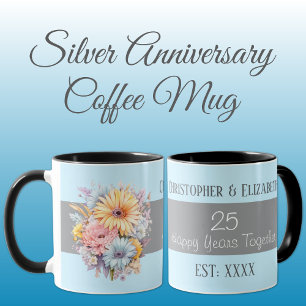25th silver anniversary flowers names blue mug