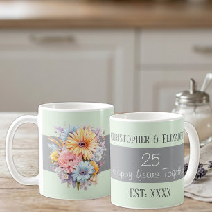25th silver anniversary flowers names green coffee mug