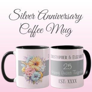 25th silver anniversary flowers names pink mug