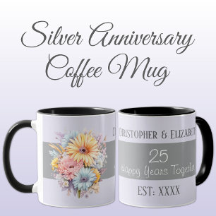 25th silver anniversary flowers names purple mug