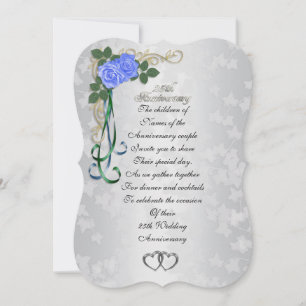 25th Silver anniversary invitation Blue roses