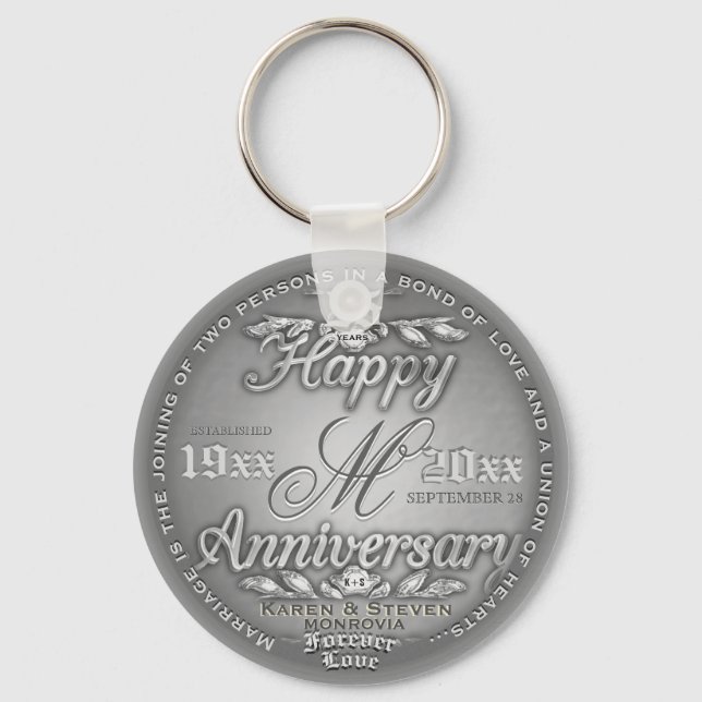25th Silver Anniversary Monogram Key Ring (Front)