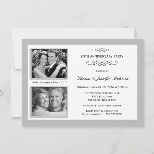 25th Silver Anniversary Past & Present Photo Invitation (Front)