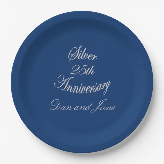 25th Silver Anniversary Personalised Paper Plate (Front)