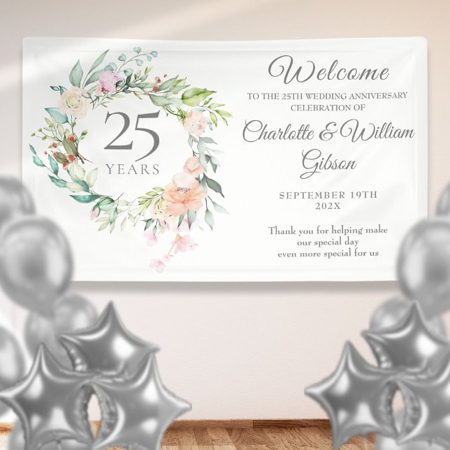 25th Silver Anniversary Roses Floral Welcome Banner (25th Silver Anniversary Roses Floral Welcome Banner)