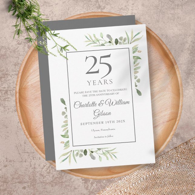 25th Silver Anniversary Save the Date Greenery  Invitation (Creator Uploaded)