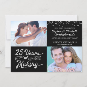 25th Silver Anniversary Then & Now Photos Confetti Invitation
