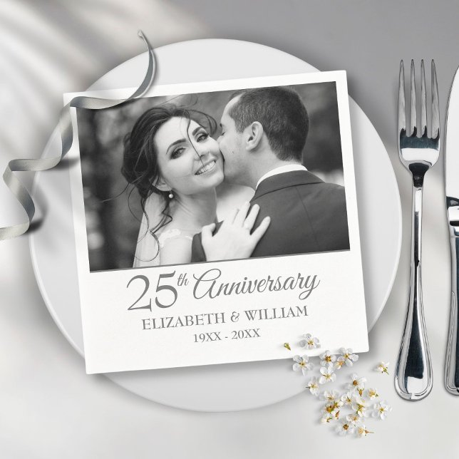 25th Silver Anniversary Wedding Photo Elegant Napkin (Creator Uploaded)