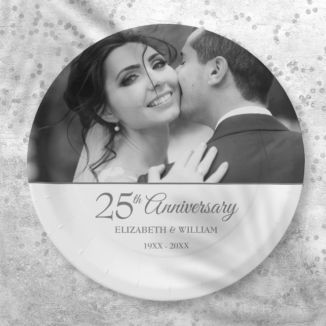 25th Silver Anniversary Wedding Photo Paper Plate (25th Silver Anniversary Wedding Photo Paper Plates)