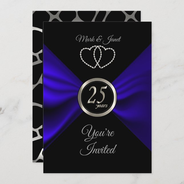 25th Silver Anniversary with Blue Satin Invitation (Front/Back)