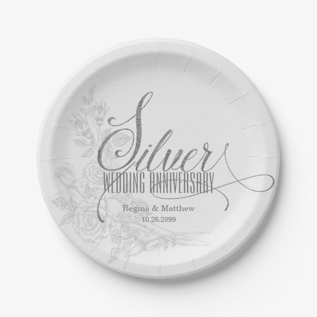 25th Silver Anniversary with Date and Name Paper Plate (Front)