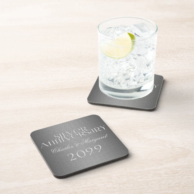 25th Silver Anniversary with Name and Year Coaster (Right Side)