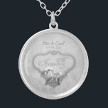 25th Silver Calla Wedding Anniversary Silver Plated Necklace<br><div class="desc">Silver grey Calla Lily keepsake necklace with floral damask background for a 25th wedding anniversary. Elegant silver banner is accented with two Calla Lilies and has text art saying 25th Anniversary in ornate script. Upper text is ready for you to customise with names and anniversary dates.</div>