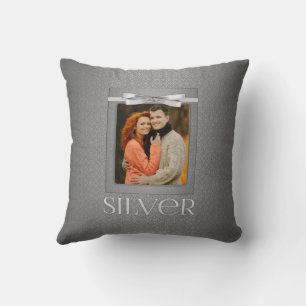 25th Silver Damask Wedding Annivsersary Photo Cushion