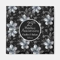 25th Silver Glitter Floral Wedding Anniversary 