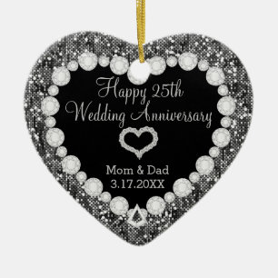25th Silver Glitter Wedding Anniversary Keepsake Ceramic Ornament