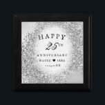 25th Silver Wedding Anniversary 2 Gift Box<br><div class="desc">Silvery metallic background with silver glitter announces the celebration of a happy 25th Silver anniversary. A gift of silver is traditional for this wedding anniversary milestone. The colours of white,  black lettering,  and silver are romantic for commemorative heart ornament.</div>