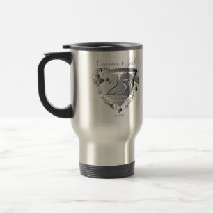 25th Silver Wedding Anniversary 3D Heart Emblem Tr Travel Mug