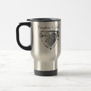 25th Silver Wedding Anniversary 3D Heart Emblem Tr Travel Mug