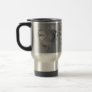 25th Silver Wedding Anniversary 3D Heart Emblem Travel Mug