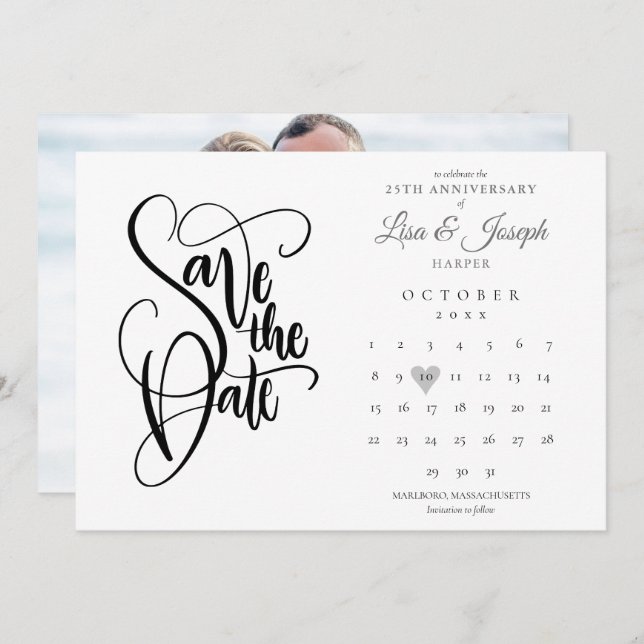 25th Silver Wedding Anniversary Calendar Photo Save The Date (Front/Back)