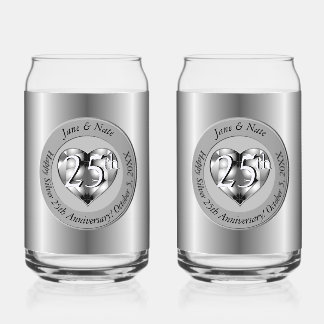 25th Silver Wedding Anniversary Can Glass