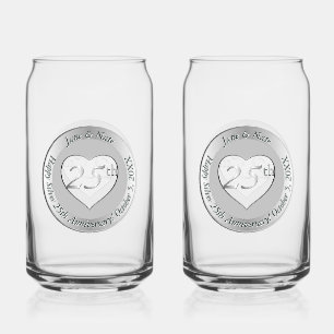 25th Silver Wedding Anniversary Can Glass