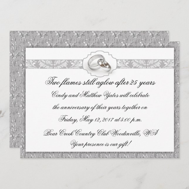25th Silver Wedding Anniversary Celebration Invitation (Front/Back)