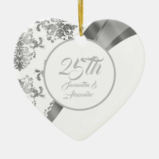 25th Silver wedding Anniversary Ceramic Ornament (Front)