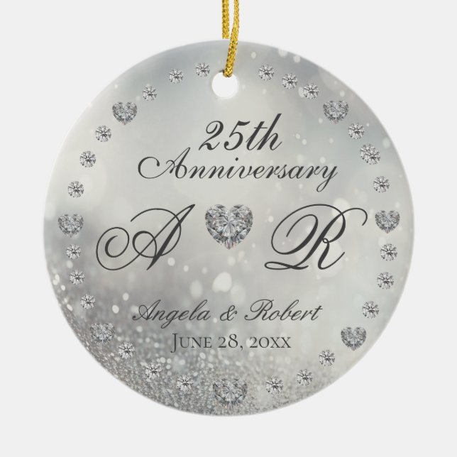 25th Silver Wedding Anniversary Ceramic Ornament (Front)