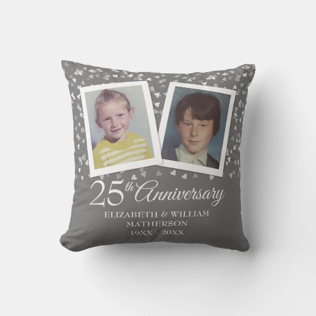 25th Silver Wedding Anniversary Childhood Photos Cushion (Front)