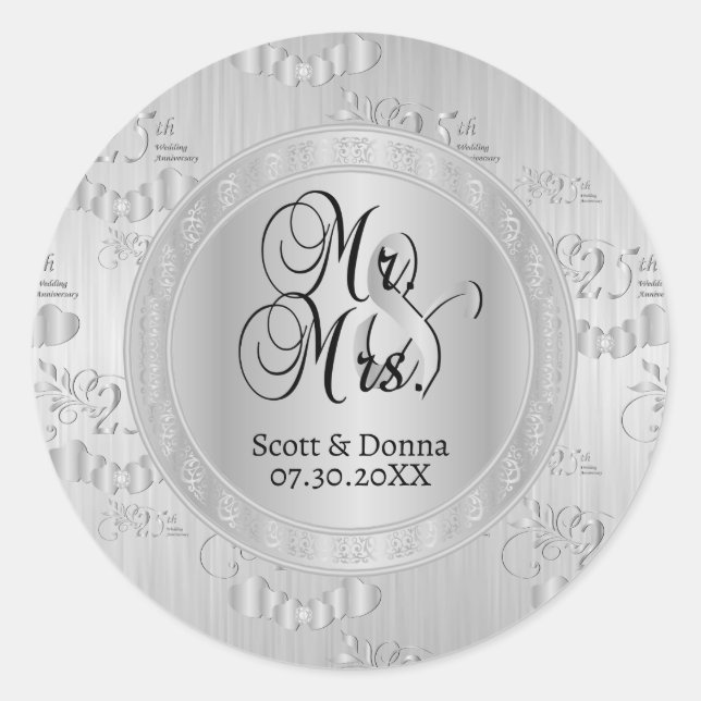 25th Silver Wedding Anniversary Classic Round Sticker (Front)