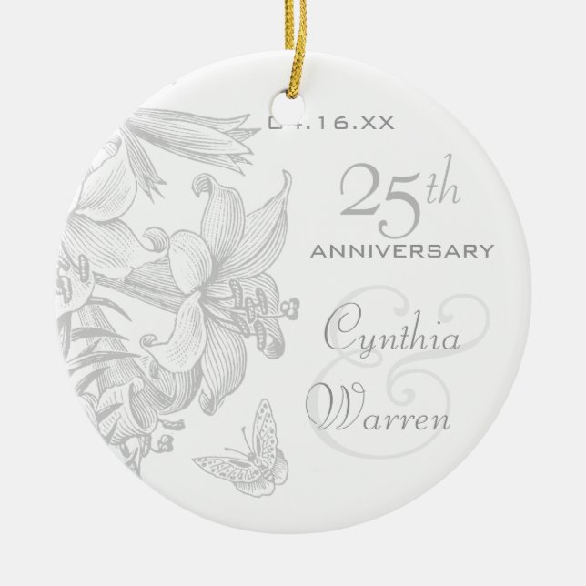 25th Silver Wedding Anniversary Custom Keepsake Ceramic Ornament (Front)