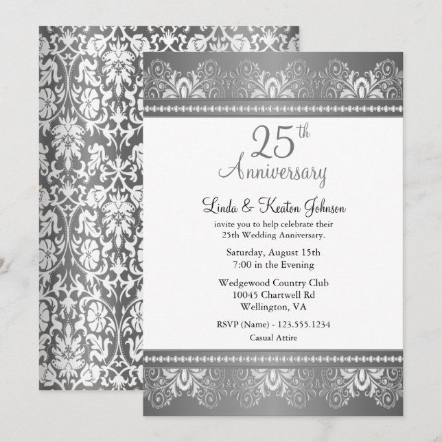 25th Silver Wedding Anniversary | DIY Text Invitation (Front/Back)