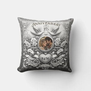 25th Silver Wedding Anniversary Doves Cushion
