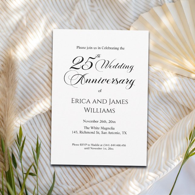 25th Silver Wedding Anniversary Elegant Script Invitation (Creator Uploaded)