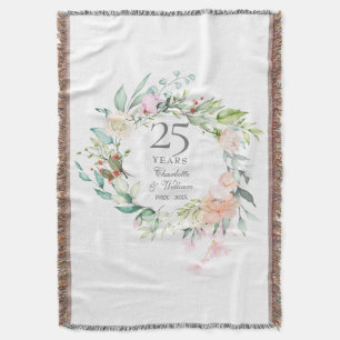 25th Silver Wedding Anniversary Floral Garland Throw Blanket