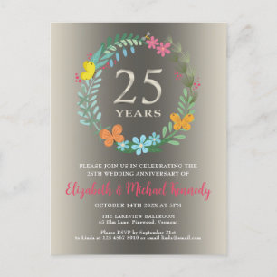 25th Silver Wedding Anniversary Floral Invitation